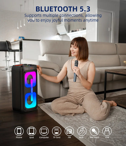 Karaoke Machine for Adults, Portable Bluetooth Speaker with 2 Wireless Microphones, Portable PA System with Disco Lights for Big Party, Outdoor, Ideal Gifts for Family, Music Lover