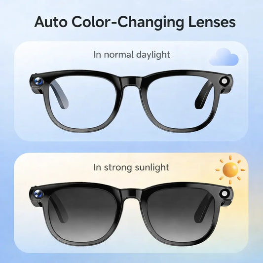 JEYUIN Smart Camera Glasses 8MP HD, Photochromic Auto Tint Lenses,Wireless Bluetooth Audio Sunglasses, Hands-Free Photo Video Recording, Real-Time Translation 160+ Languages, Wifi Wearable for Travel Outdoor Sports Driving Daily Use, Gift for Men Women