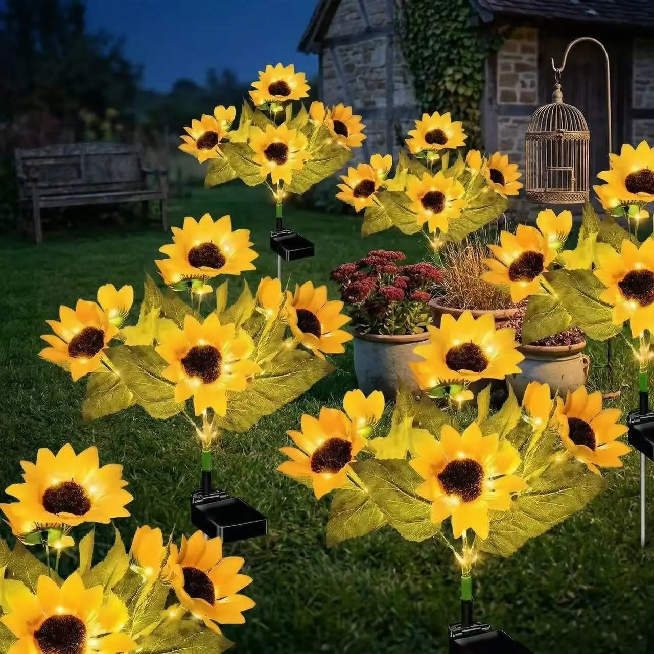 Solar Powered LED Sunflower Garden Lights Set of 2/4/6 Pieces Realistic Nighttime Glow for Yard Lawn Patio Porch Waterproof IP65 Energy Efficient Outdoor Lighting Durable Plastic Flowers All Weather Protection