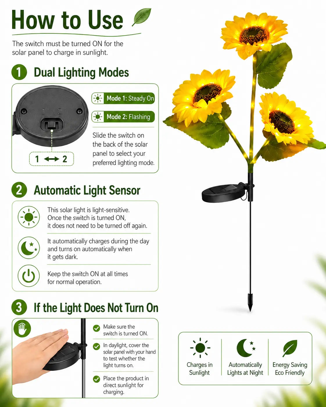 Solar Powered LED Sunflower Garden Lights Set of 2/4/6 Pieces Realistic Nighttime Glow for Yard Lawn Patio Porch Waterproof IP65 Energy Efficient Outdoor Lighting Durable Plastic Flowers All Weather Protection